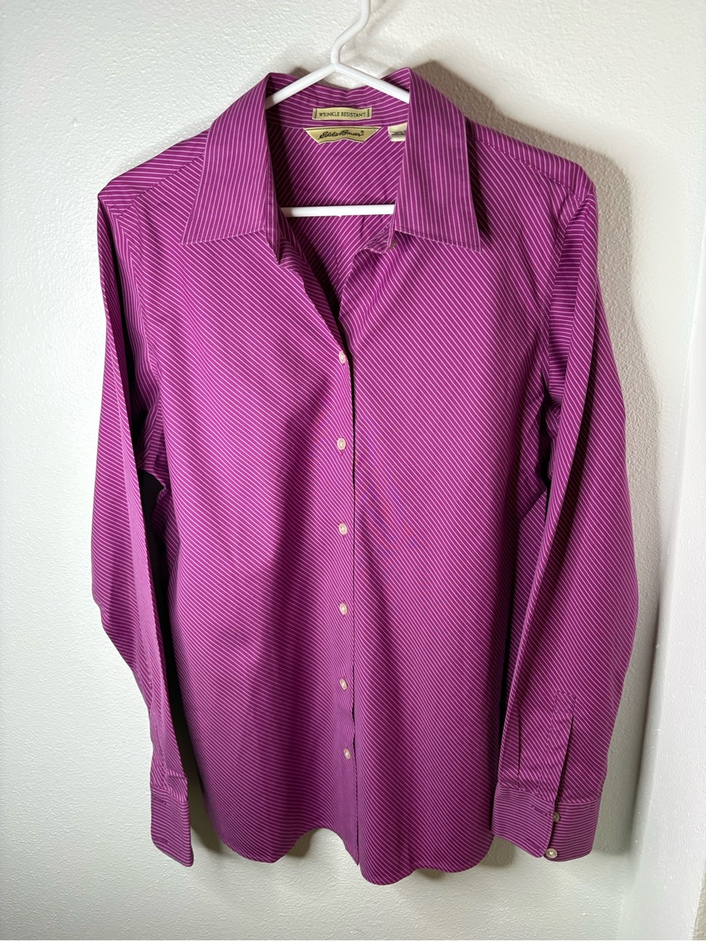 Eddie Bauer Men's Purple Pinstripe Dress Shirt - Large Tall